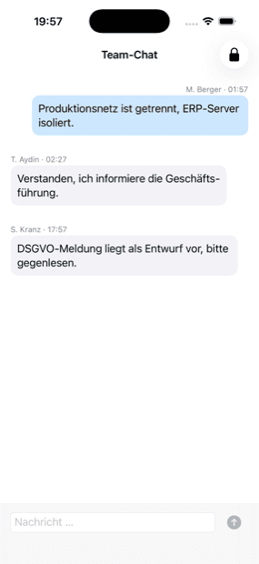 Ende-zu-Ende-verschlüsselter Team-Chat des Krisenstabs