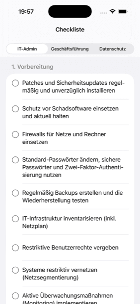 Rollenbezogene Notfall-Checkliste in der App